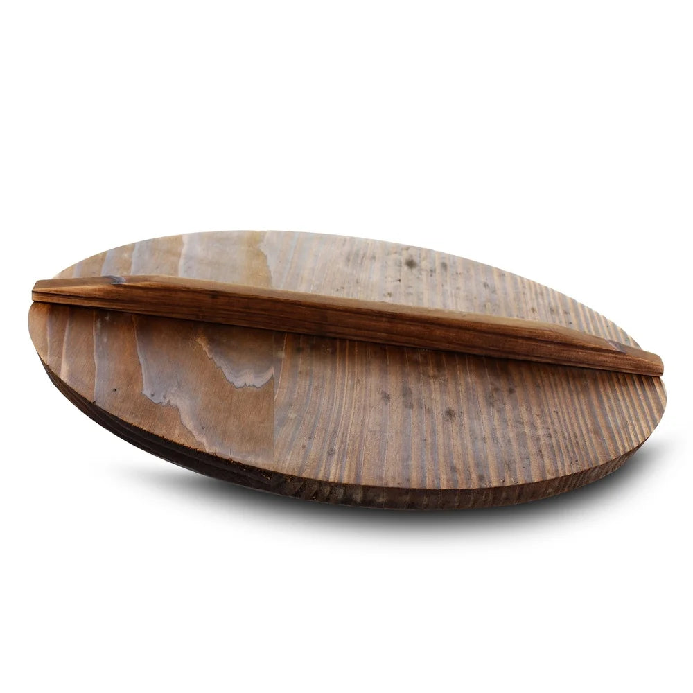 Heavy Duty Cast Iron Wok Wooden Lid