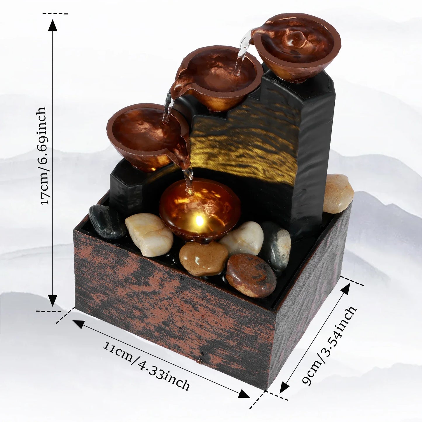 Tabletop Fountain Small Waterfall Fountain Desktop Decor With Light And Pebble USB Powered Sound Relaxation Fountain Ornament