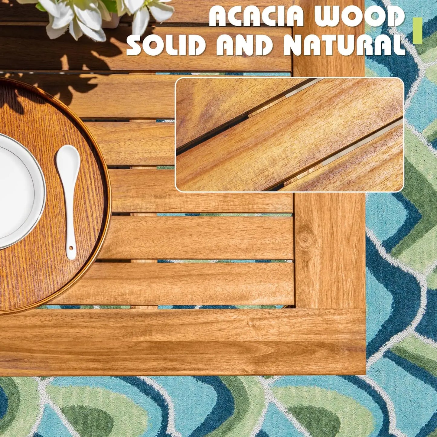 5 Piece Acacia Wood Patio Table and Chairs
