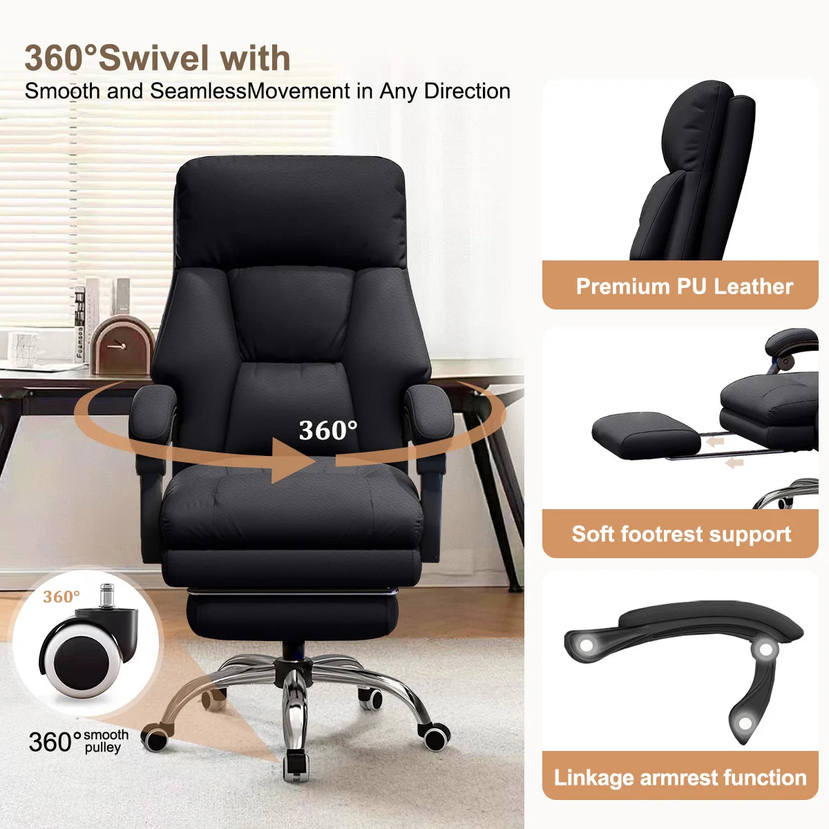 High Back Office Desk Chair - Foot Rest
