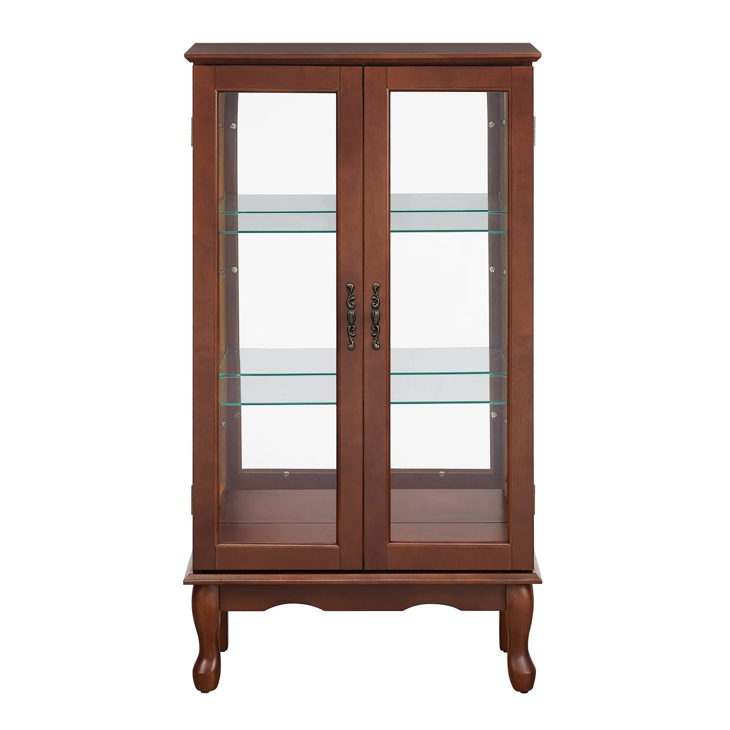 Display Cabinet with Adjustable Shelves Mirrored Back Panel Tempered Glass Doors Curio Cabinet Glass Display Cabinet for Home