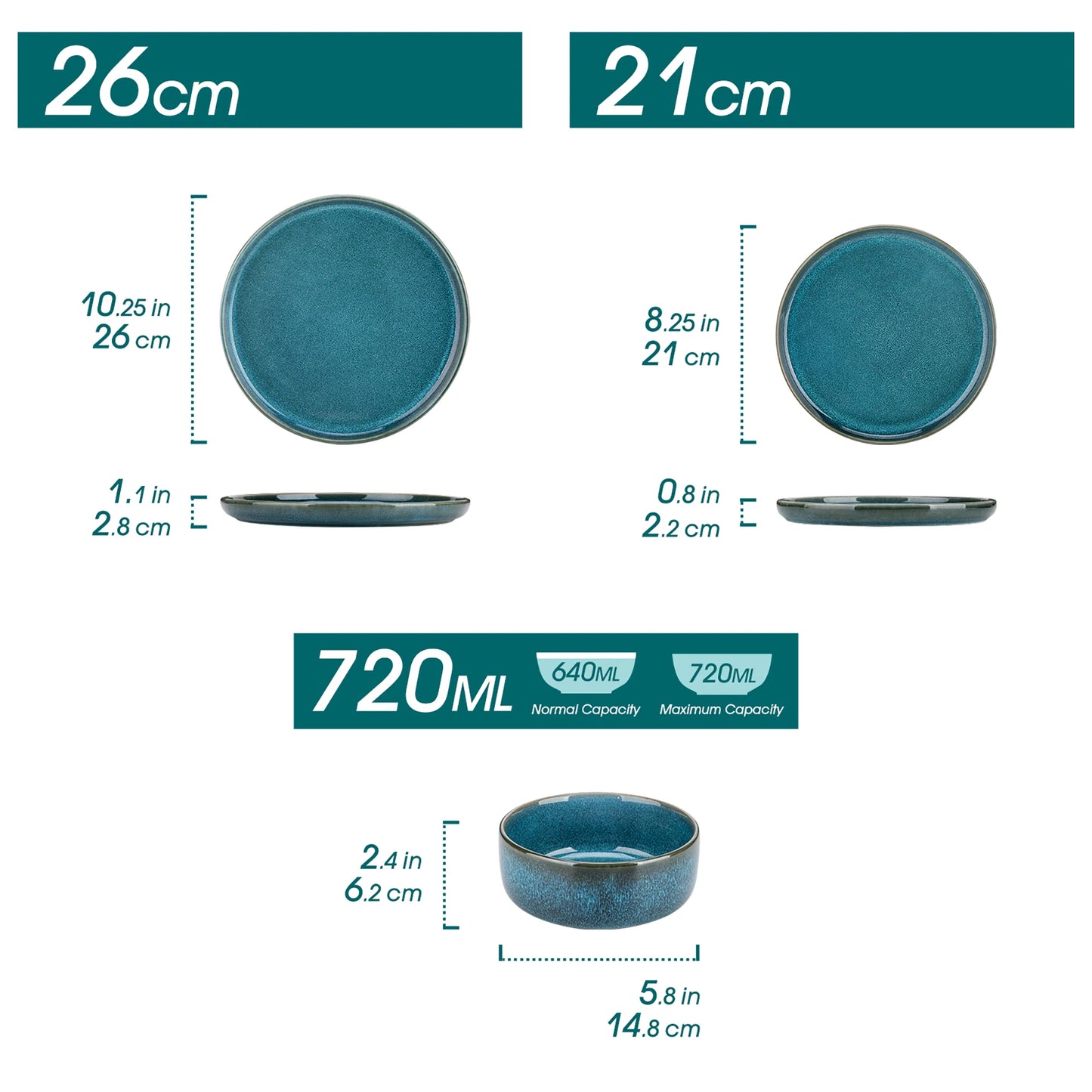 18 Piece Blue Ceramic Plate Set