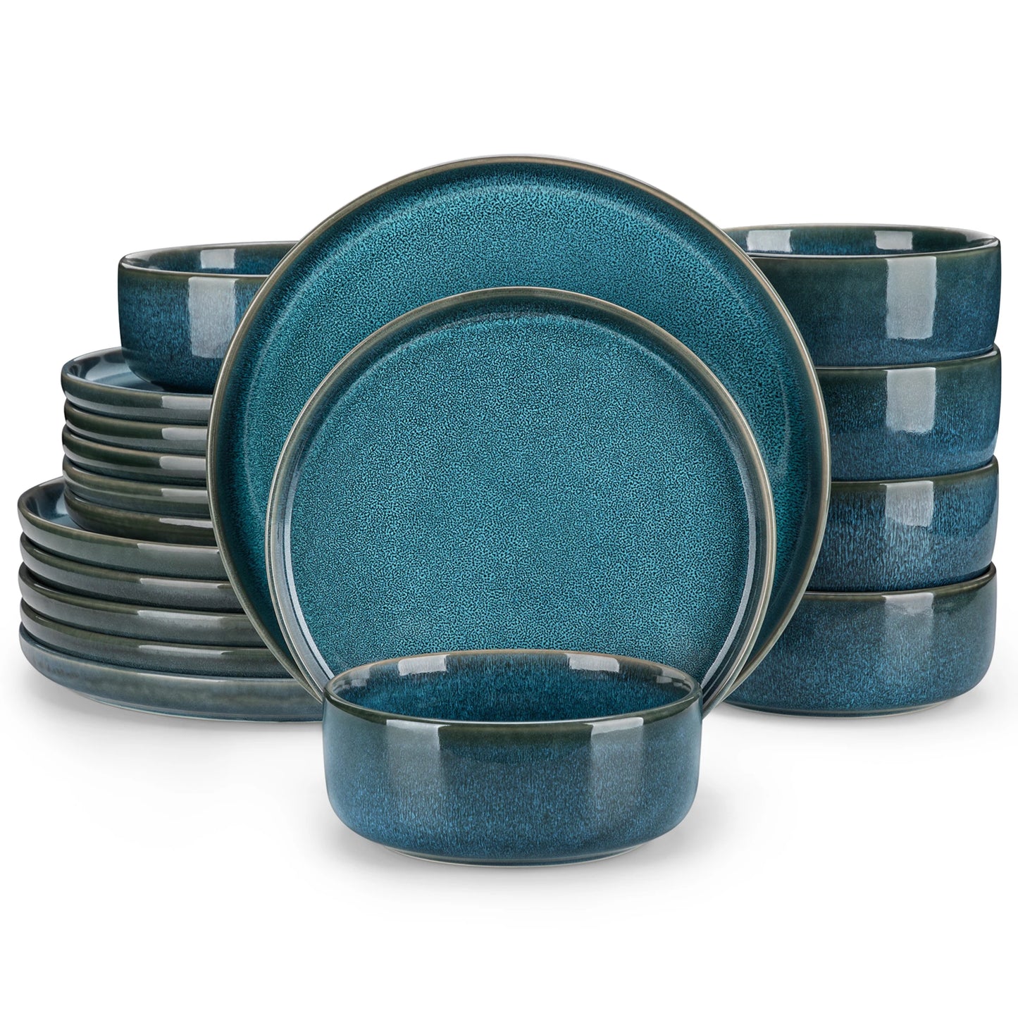 18 Piece Blue Ceramic Plate Set