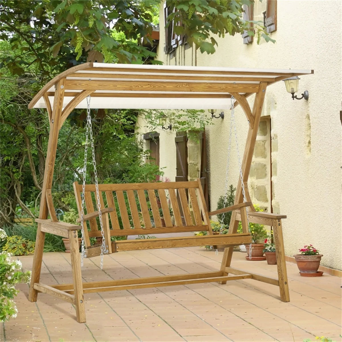 Outdoor Swing Loveseat with Canopy