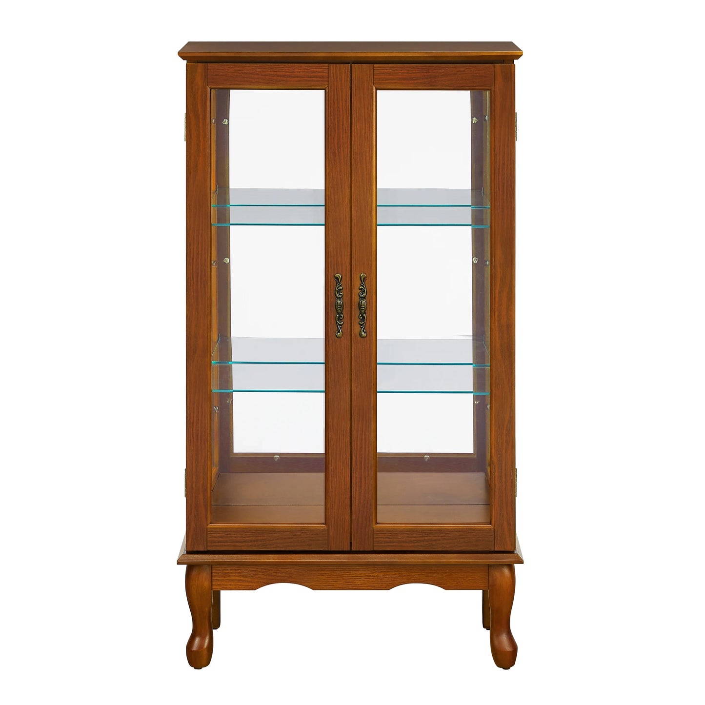 Display Cabinet with Adjustable Shelves Mirrored Back Panel Tempered Glass Doors Curio Cabinet Glass Display Cabinet for Home