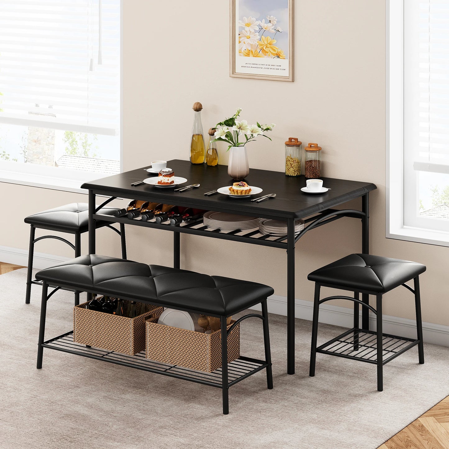Dining Table Set with Upholstered Bench
