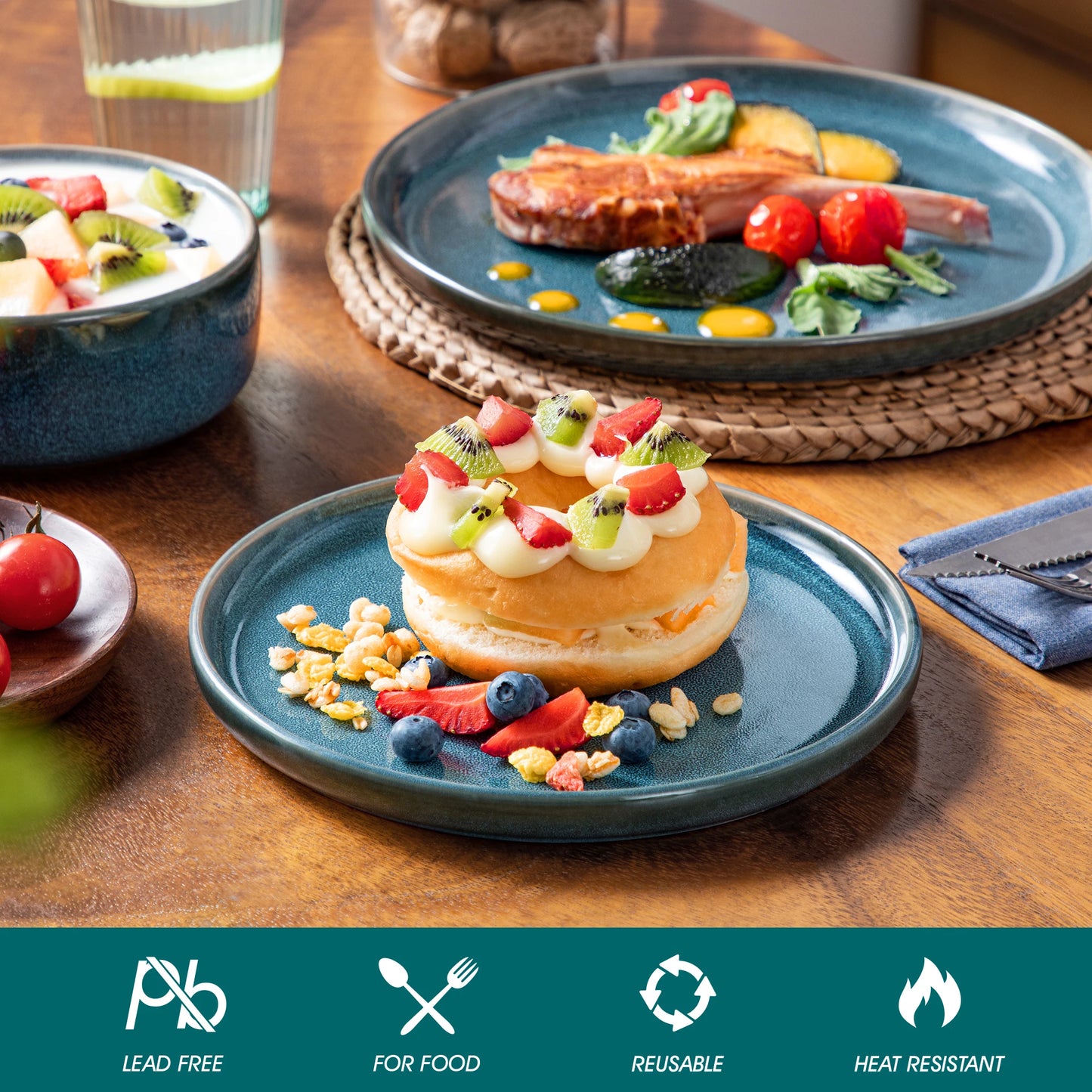 18 Piece Blue Ceramic Plate Set
