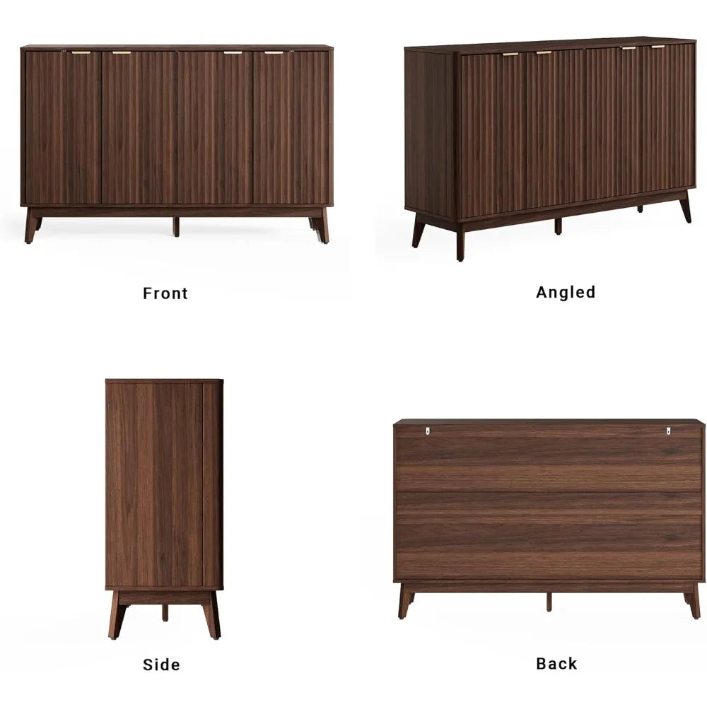 Walnut Fluted Sideboard Buffet Cabinet