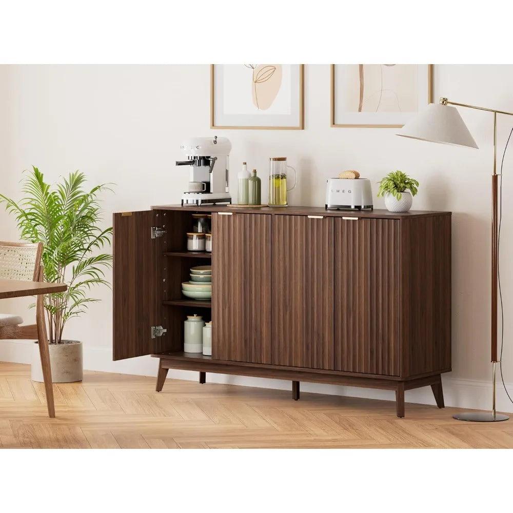 Walnut Fluted Sideboard Buffet Cabinet