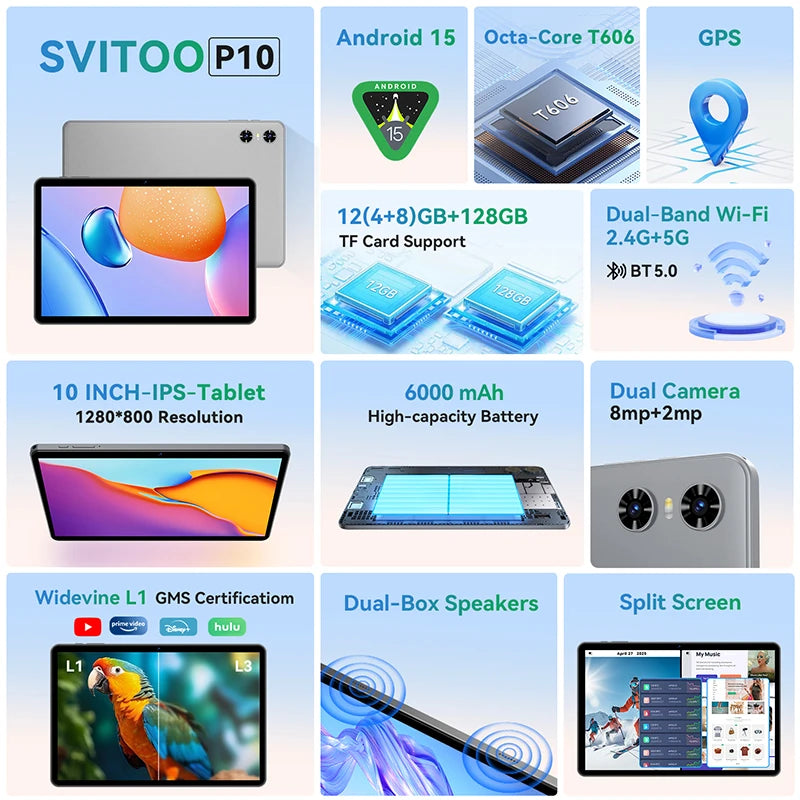 10.1" 2025 Tablet Android 15