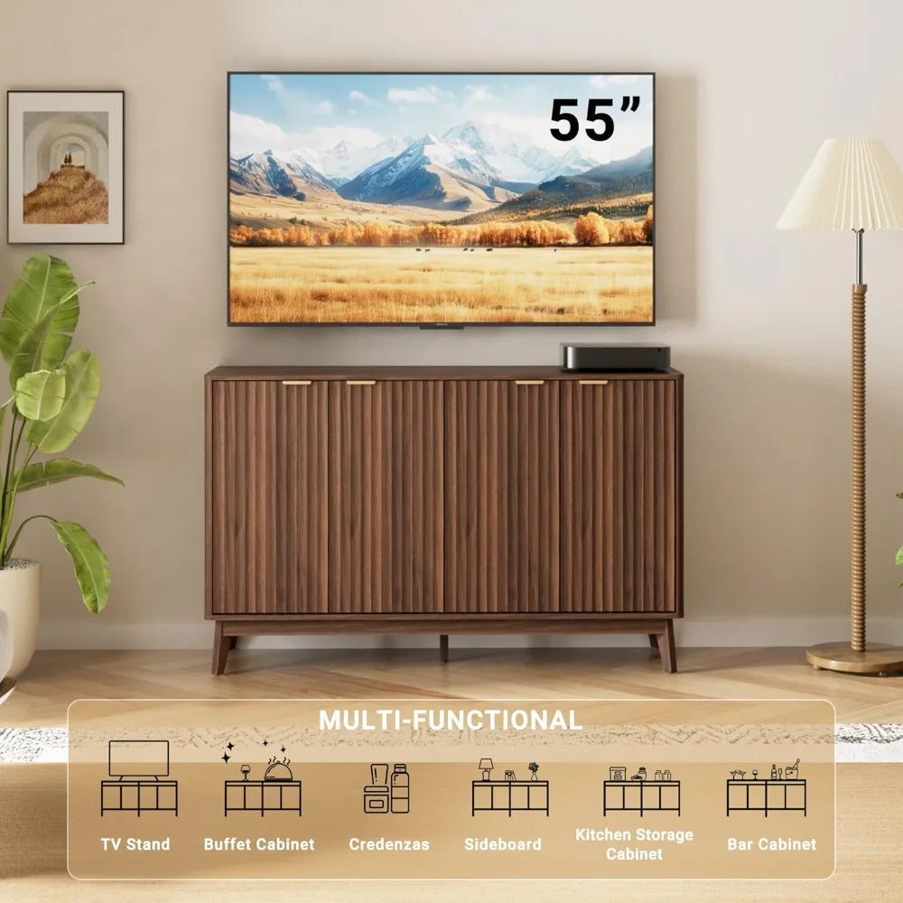 Walnut Fluted Sideboard Buffet Cabinet