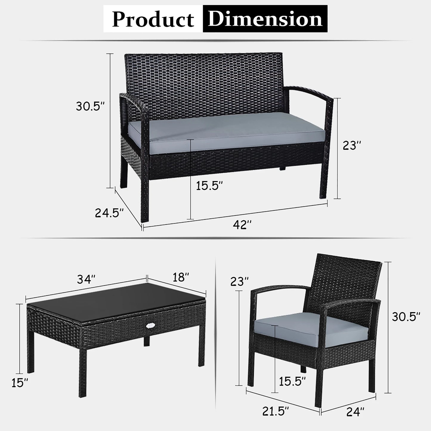 4pcs Outdoor Patio Rattan Wicker Set
