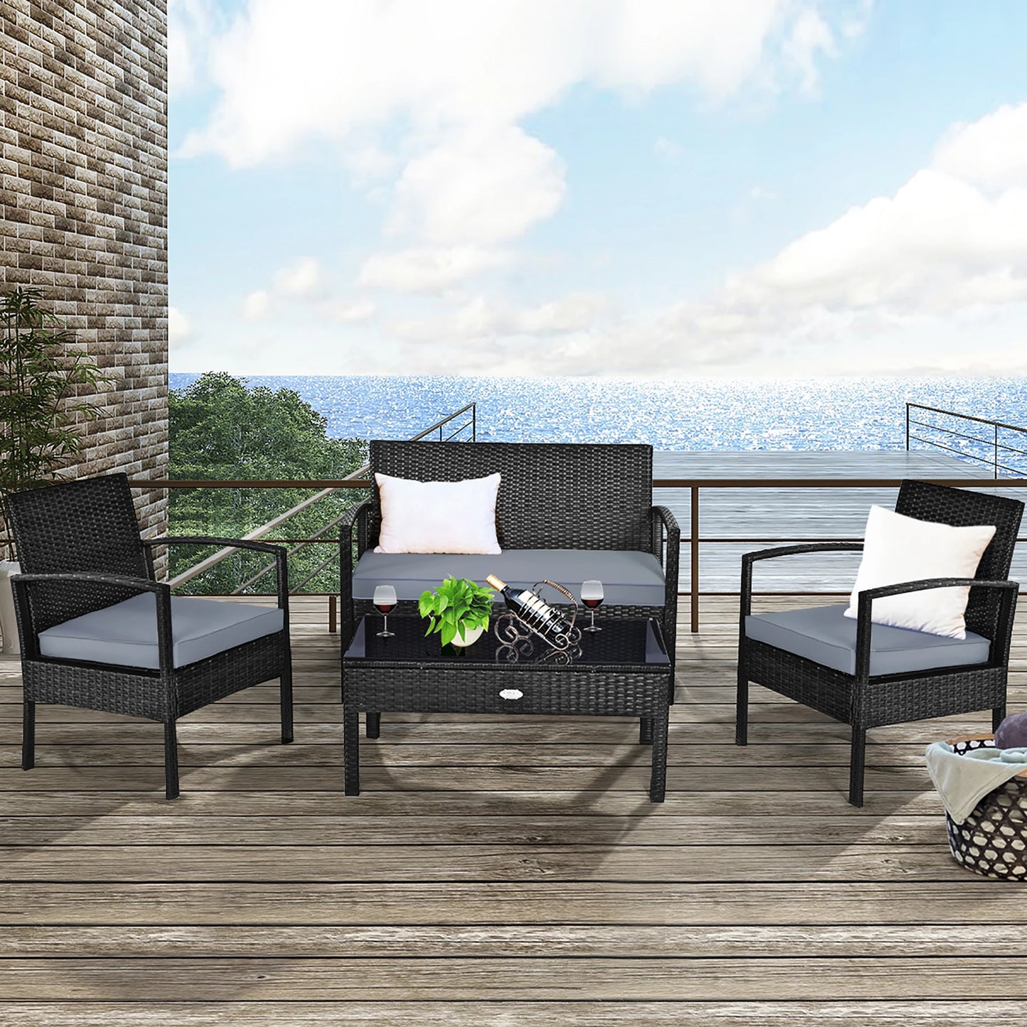 4pcs Outdoor Patio Rattan Wicker Set