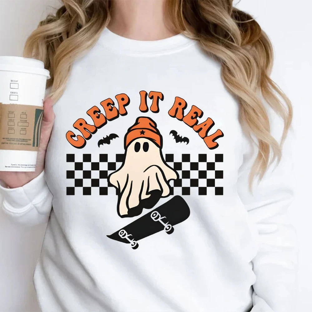 Halloween Creep It Real Sweatshirts Ghost Skateboarding