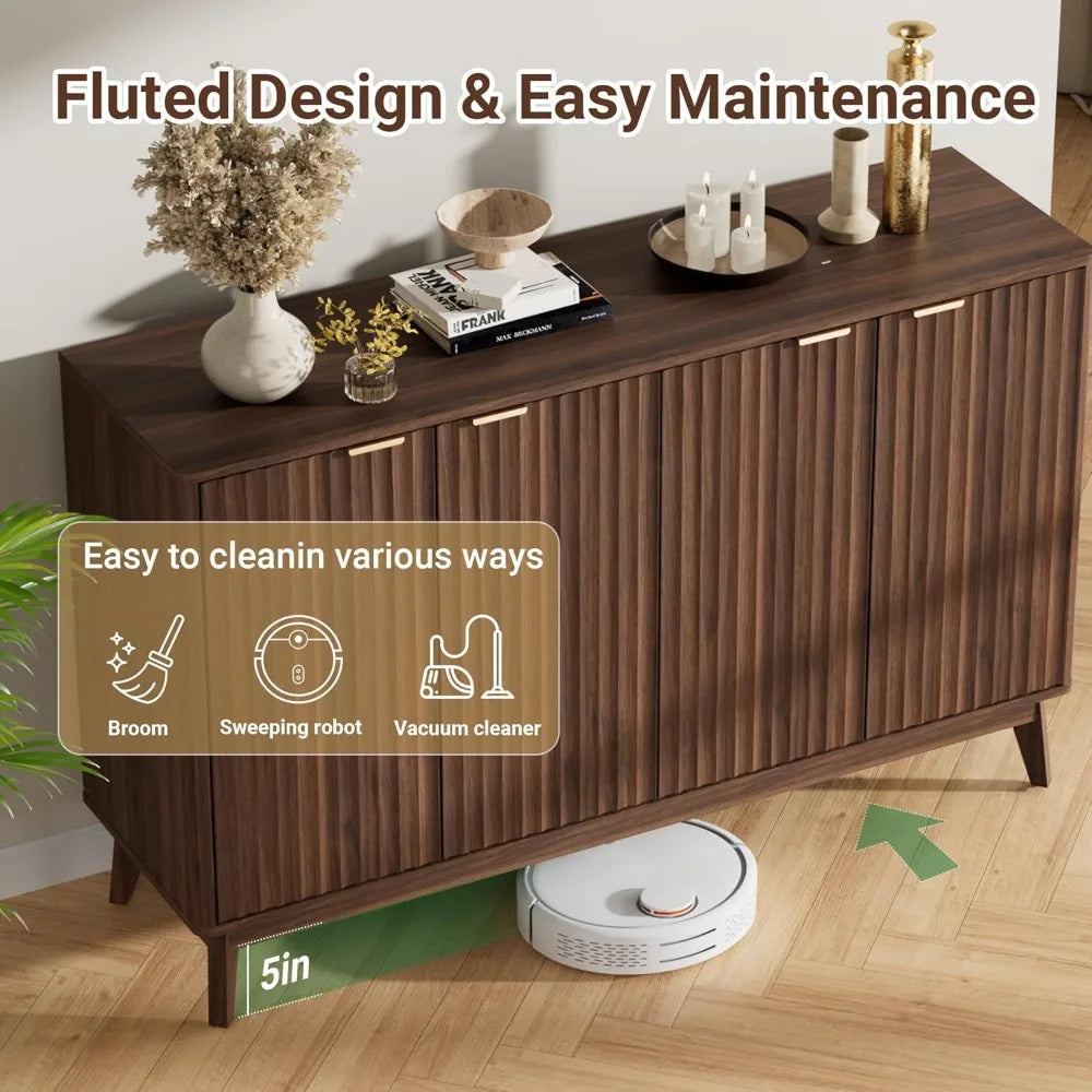 Walnut Fluted Sideboard Buffet Cabinet