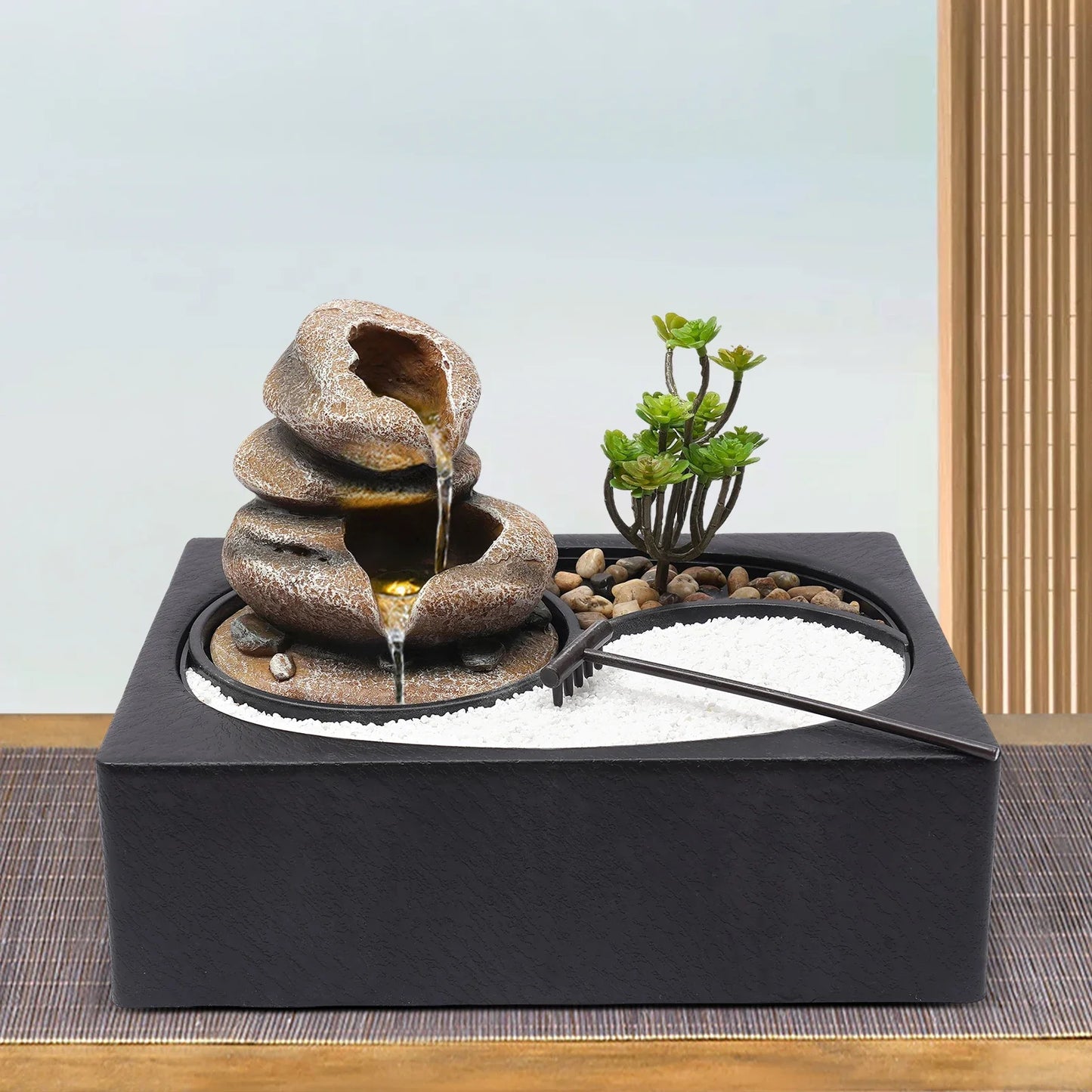 Tabletop Rock Water Fountain Zen Garden