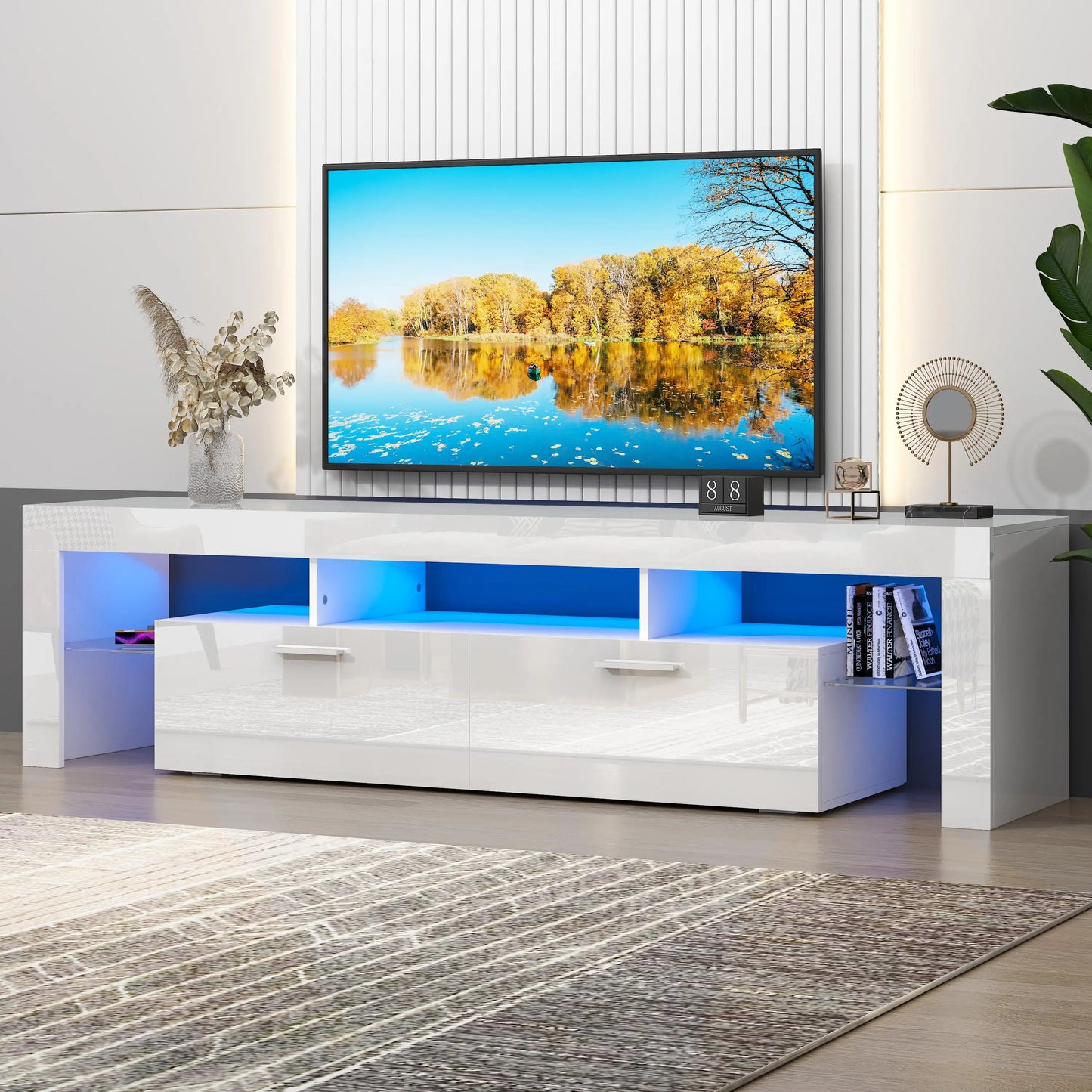 TV Stand for TV up to 70", Living Room Entertainment Center with RGB LED Lights and Storage Shelves Furniture