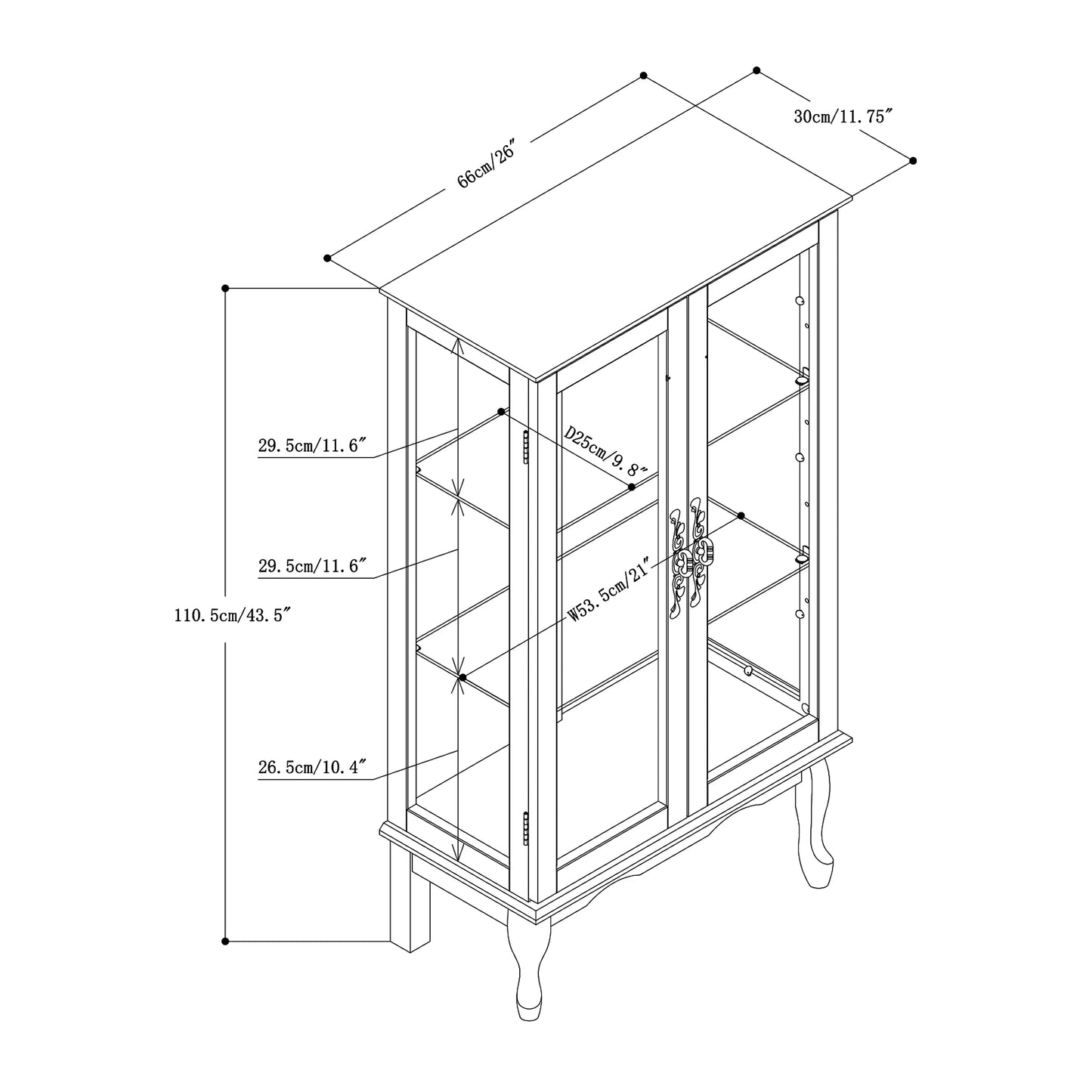 Display Cabinet with Adjustable Shelves Mirrored Back Panel Tempered Glass Doors Curio Cabinet Glass Display Cabinet for Home