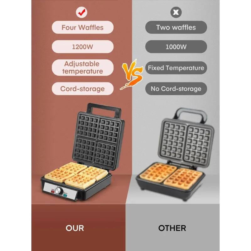 4-Waffle Electric Belgian Waffle Maker