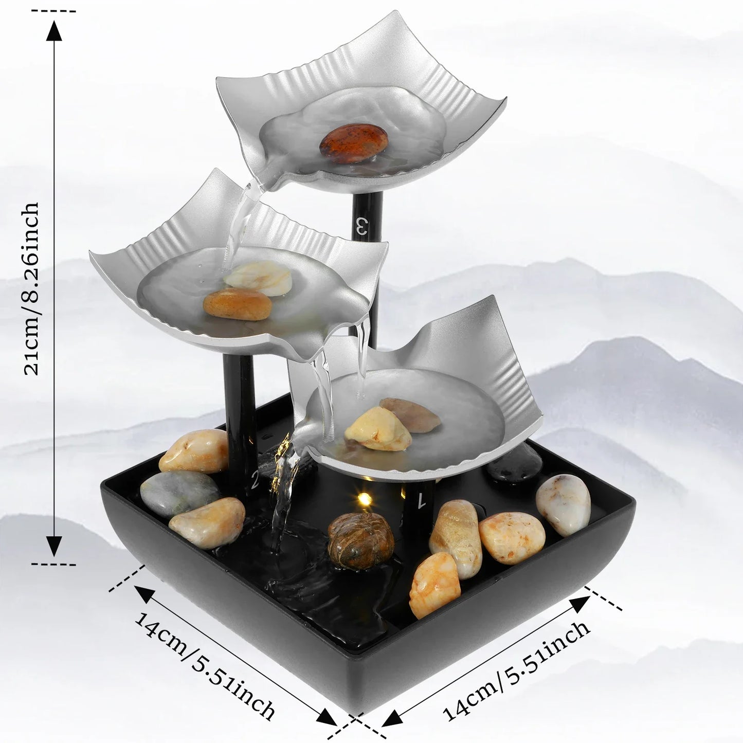 Tabletop Fountain Small Waterfall Fountain Desktop Decor With Light And Pebble USB Powered Sound Relaxation Fountain Ornament