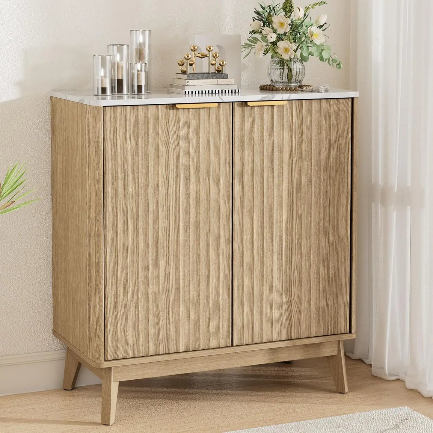 Walnut Fluted Sideboard Buffet Cabinet