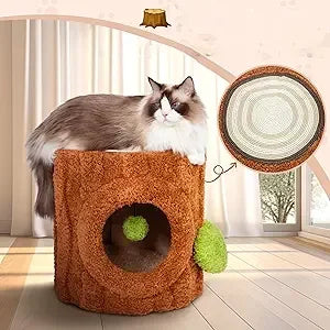 Super Large Cat Tree For Indoor Cats, All-in-One Tall Cats Tower With Scratching Post, Luxury Multi-Level Solid Wood Cat Condo F