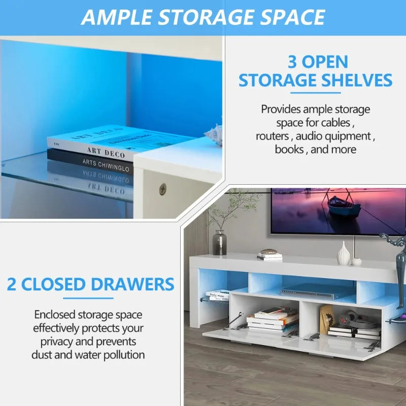 TV Stand for TV up to 70", Living Room Entertainment Center with RGB LED Lights and Storage Shelves Furniture