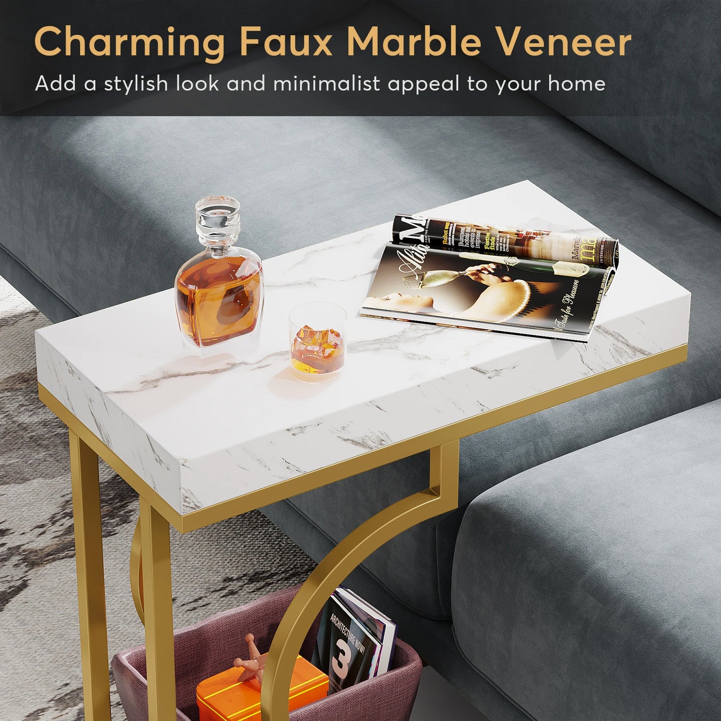 Narrow White Gold Side Table