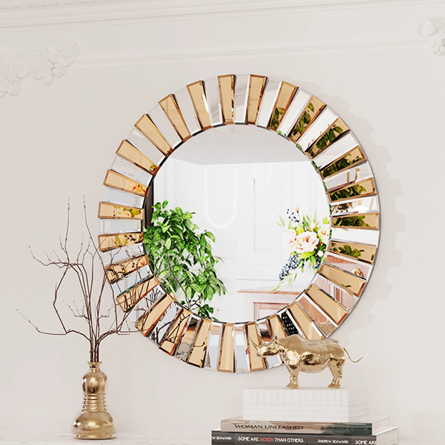 Round Sunburst Wall Mirror Beveled Edge