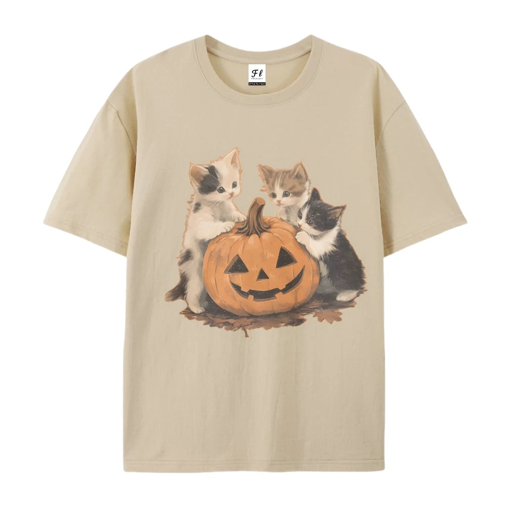 Kitty Halloween Pumpkin Cute Animal Tee