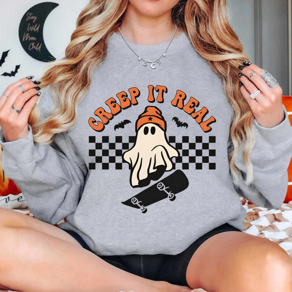 Halloween Creep It Real Sweatshirts Ghost Skateboarding