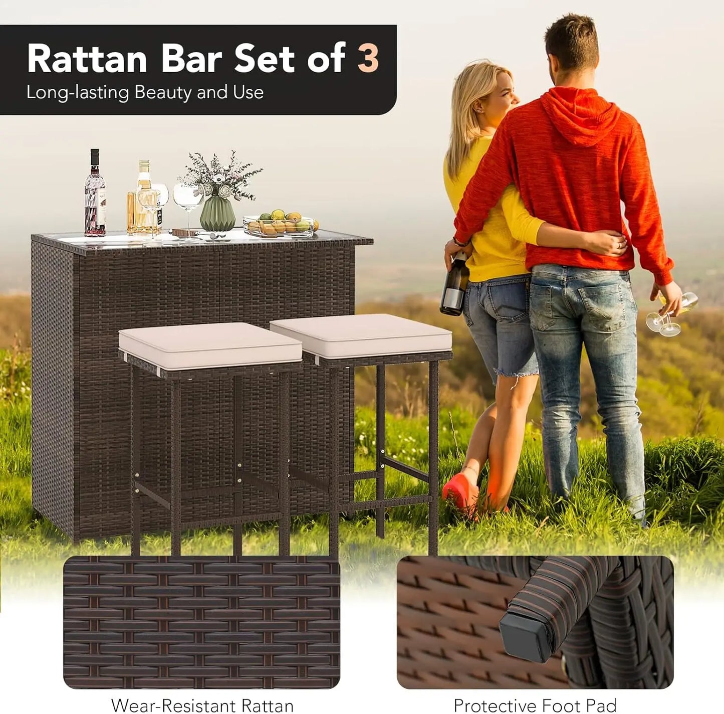 3 Piece Patio Bar Set