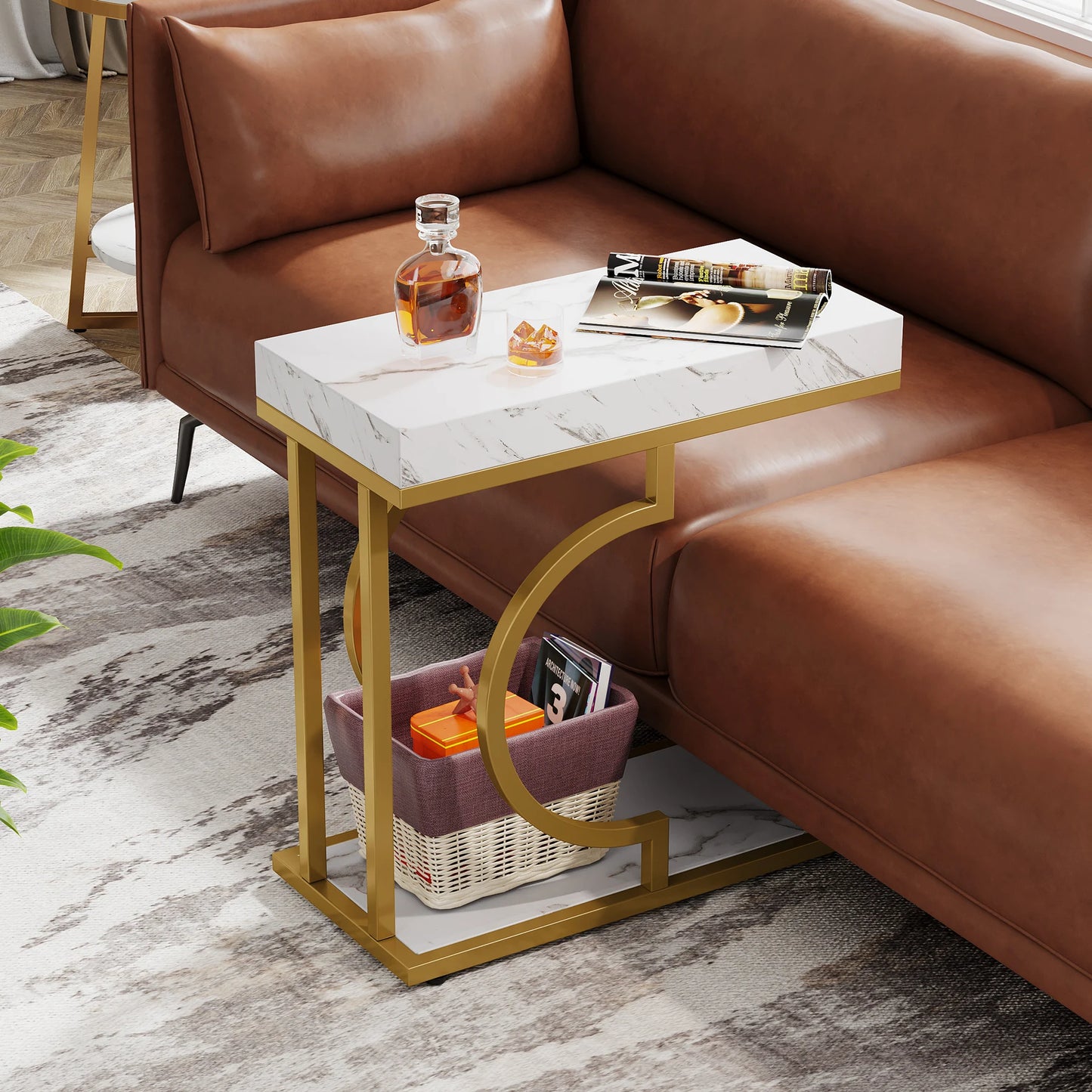 Narrow White Gold Side Table