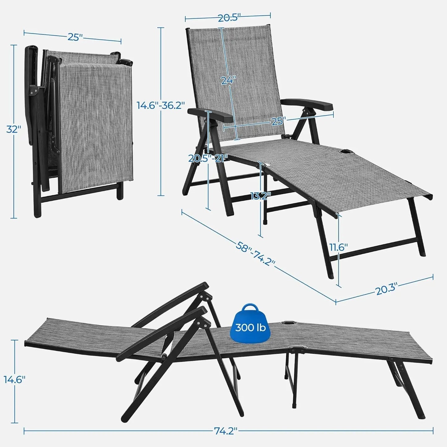 Outdoor Folding Chaise Lounge Set of 2