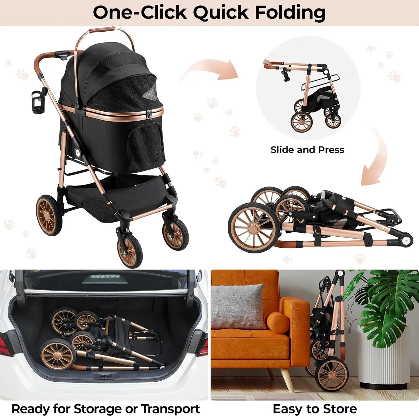 360° High Wheels Transport Foldable Pet Stroller