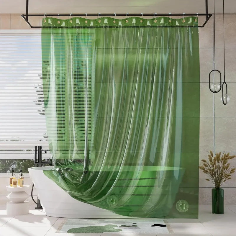 Clear Green Shower Curtain and Liner 2-in-1