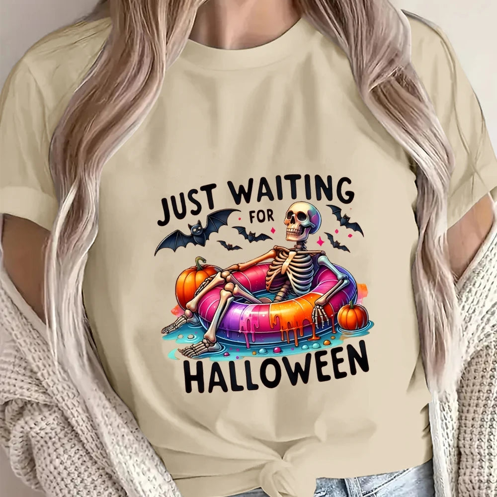Just Waiting For Halloween Skeleton T-shirt