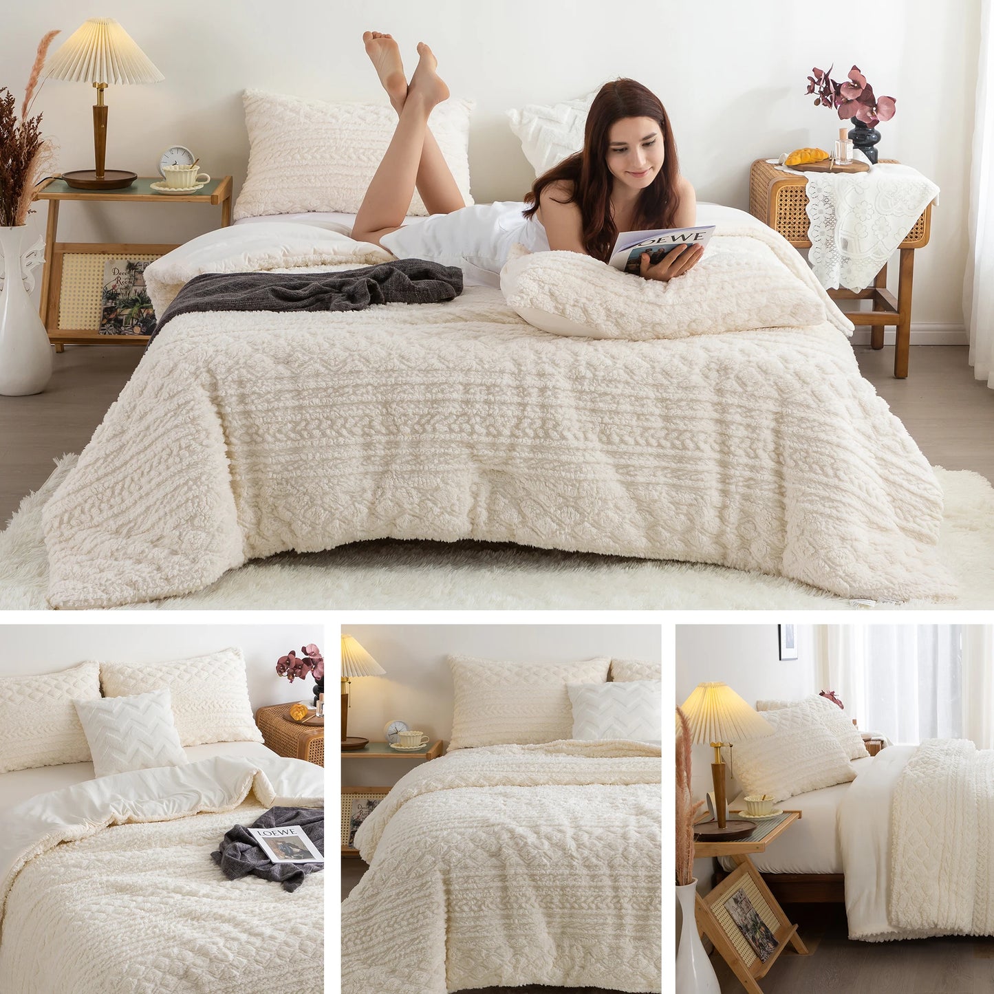 Plush Fleece Sherpa Cotton Fluffy Comforter Set