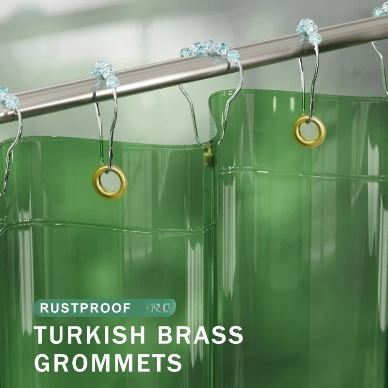 Clear Green Shower Curtain and Liner 2-in-1