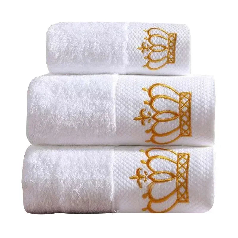 Embroidered Crown White Bath Towels