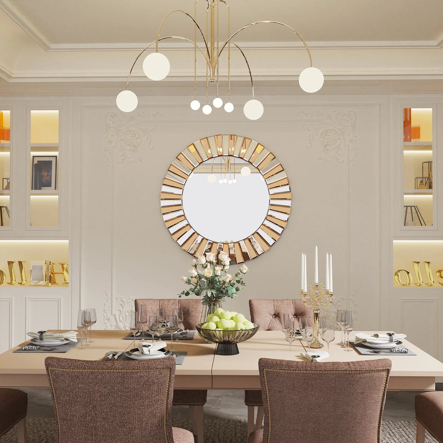 Round Sunburst Wall Mirror Beveled Edge
