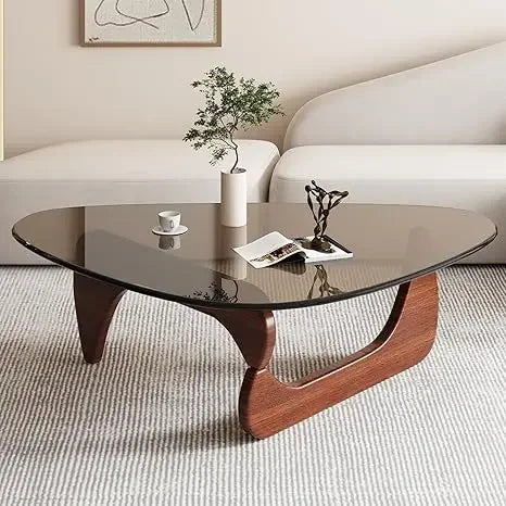 Triangle Glass Coffee Table with Wooden Base