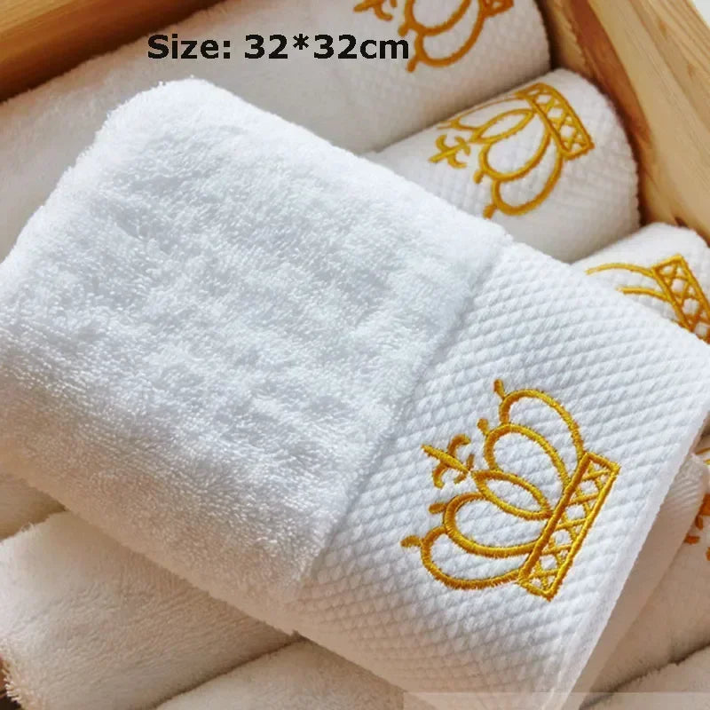 Embroidered Crown White Bath Towels