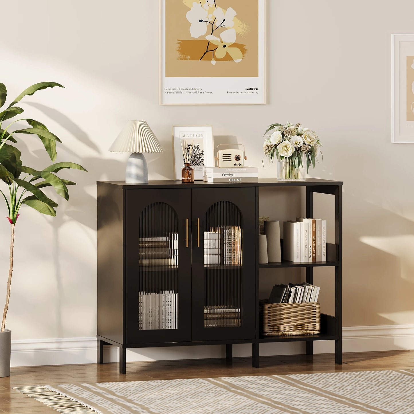 Modern Sideboard Buffet Cabinet with Glass Doors