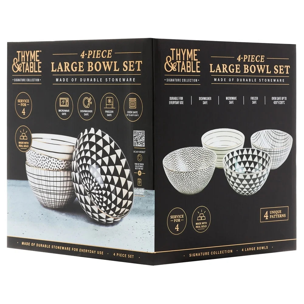 Versatile Stoneware Round Bowls 4 Pack