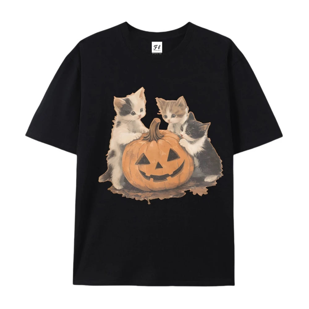 Kitty Halloween Pumpkin Cute Animal Tee