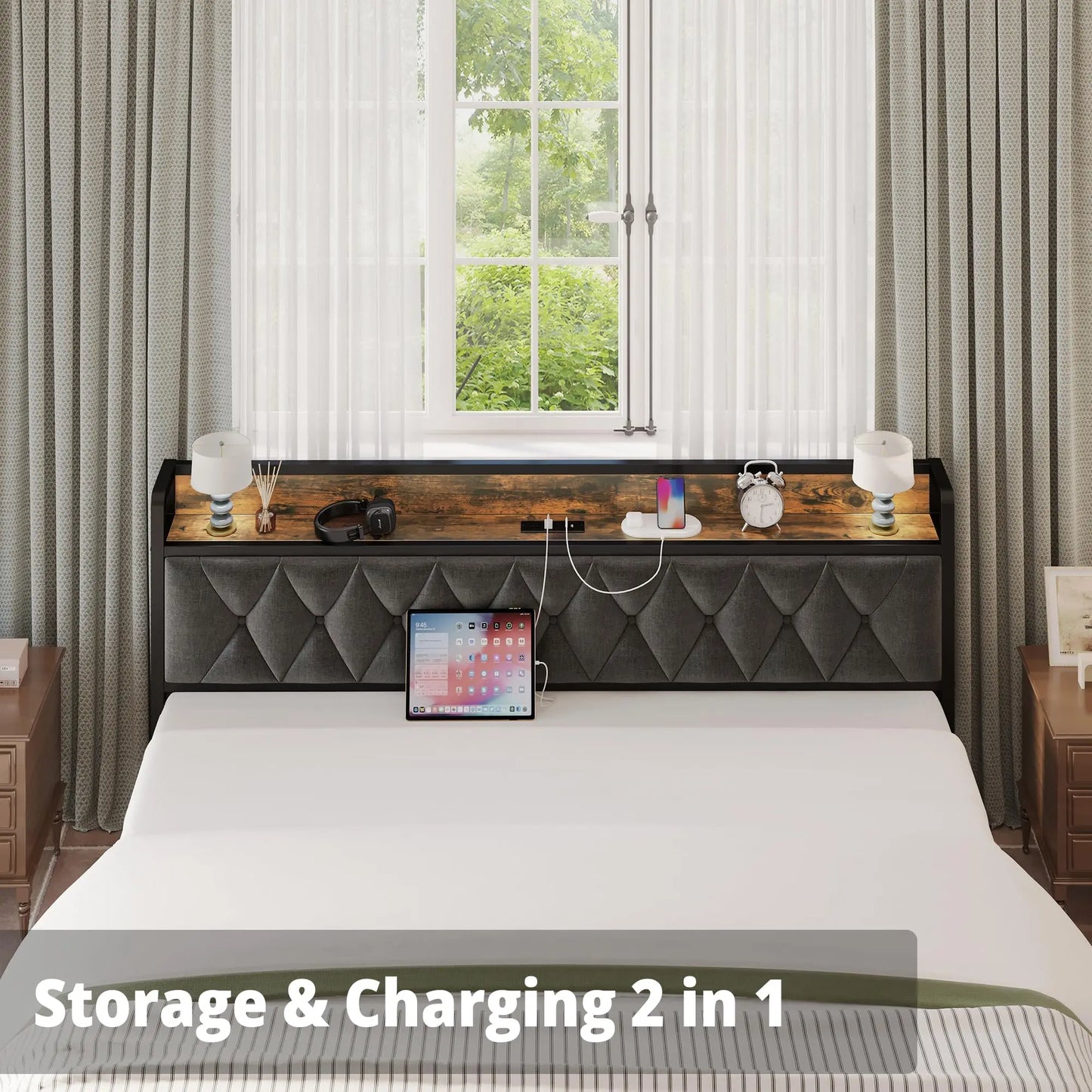 King Bed Frames, Storage Headboard