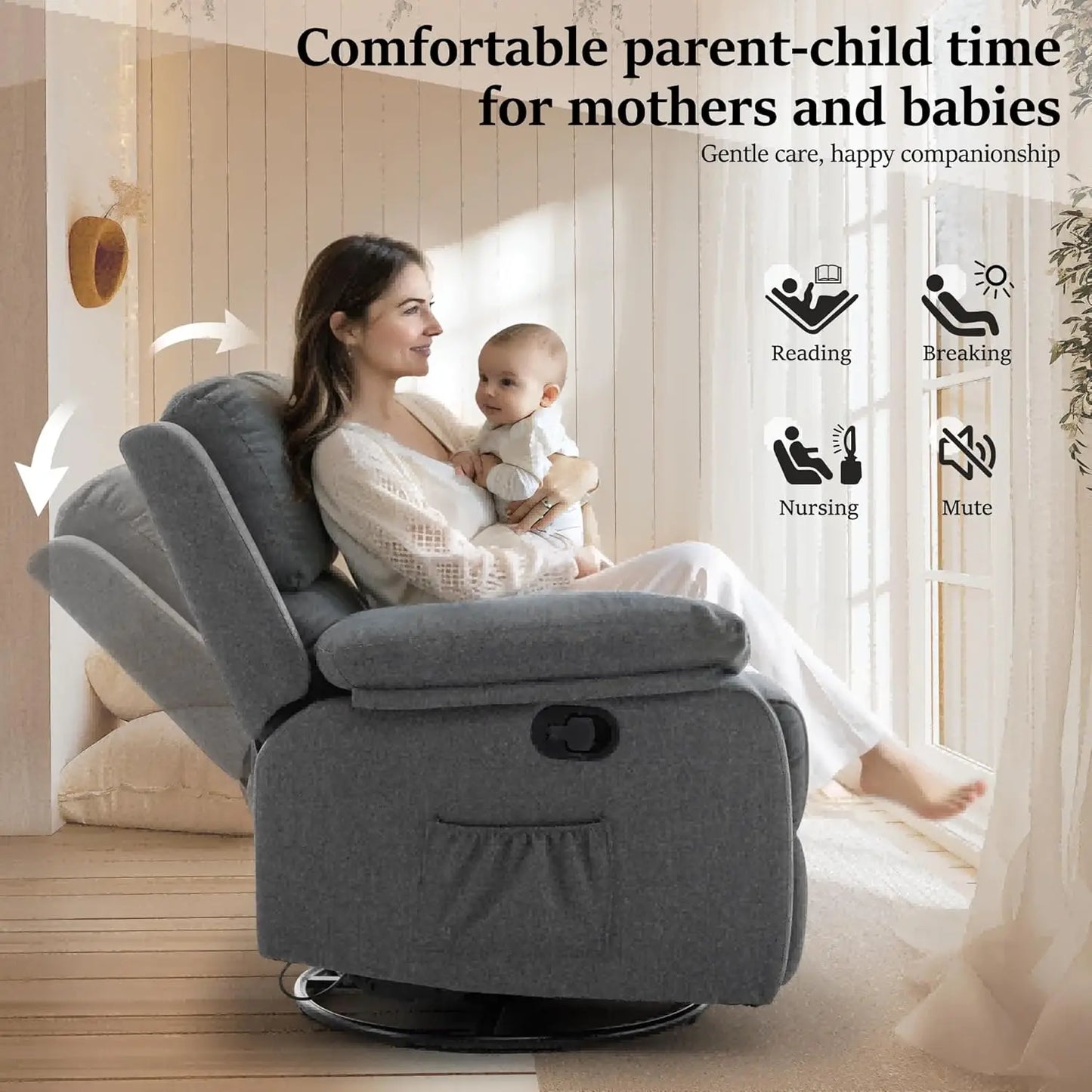 Recliner Chair, Swivel Rocker for Adults