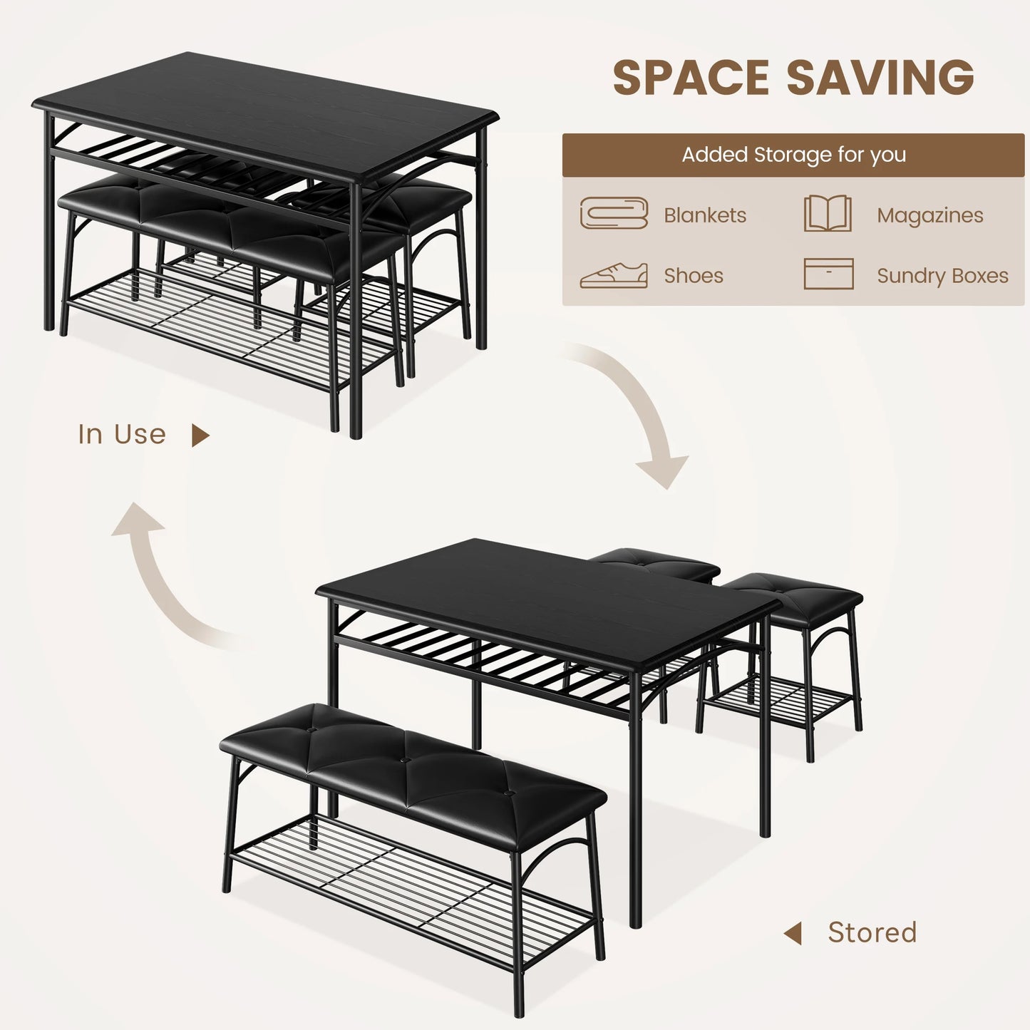 Dining Table Set with Upholstered Bench