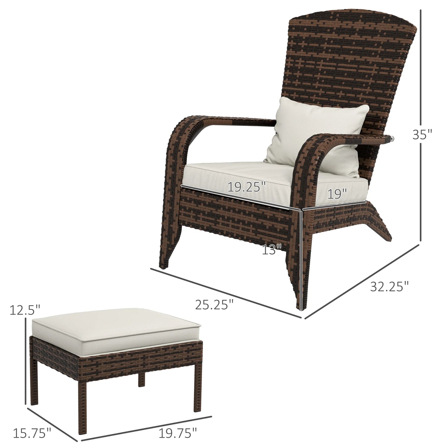 Wicker Adirondack Chair W/ Ottoman